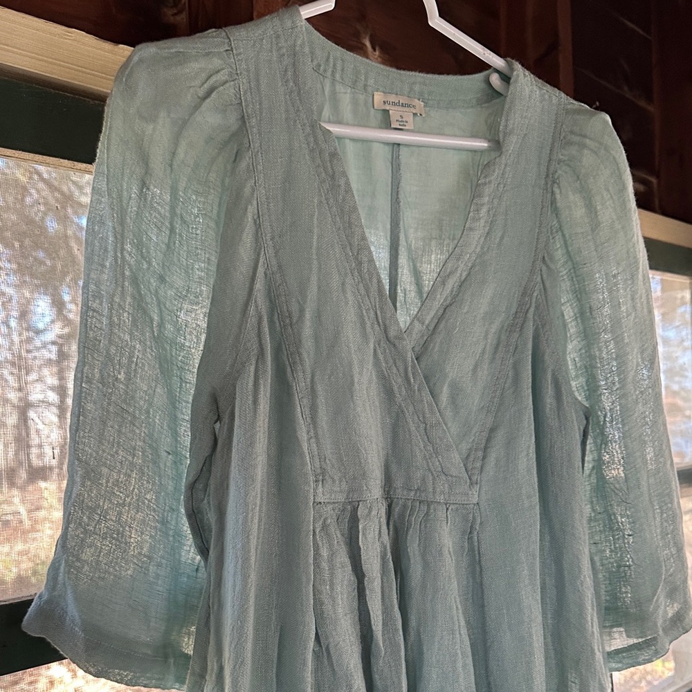 Sundance Linen Long Sleeve Dress Light Blue Dress S - Picture 12 of 12